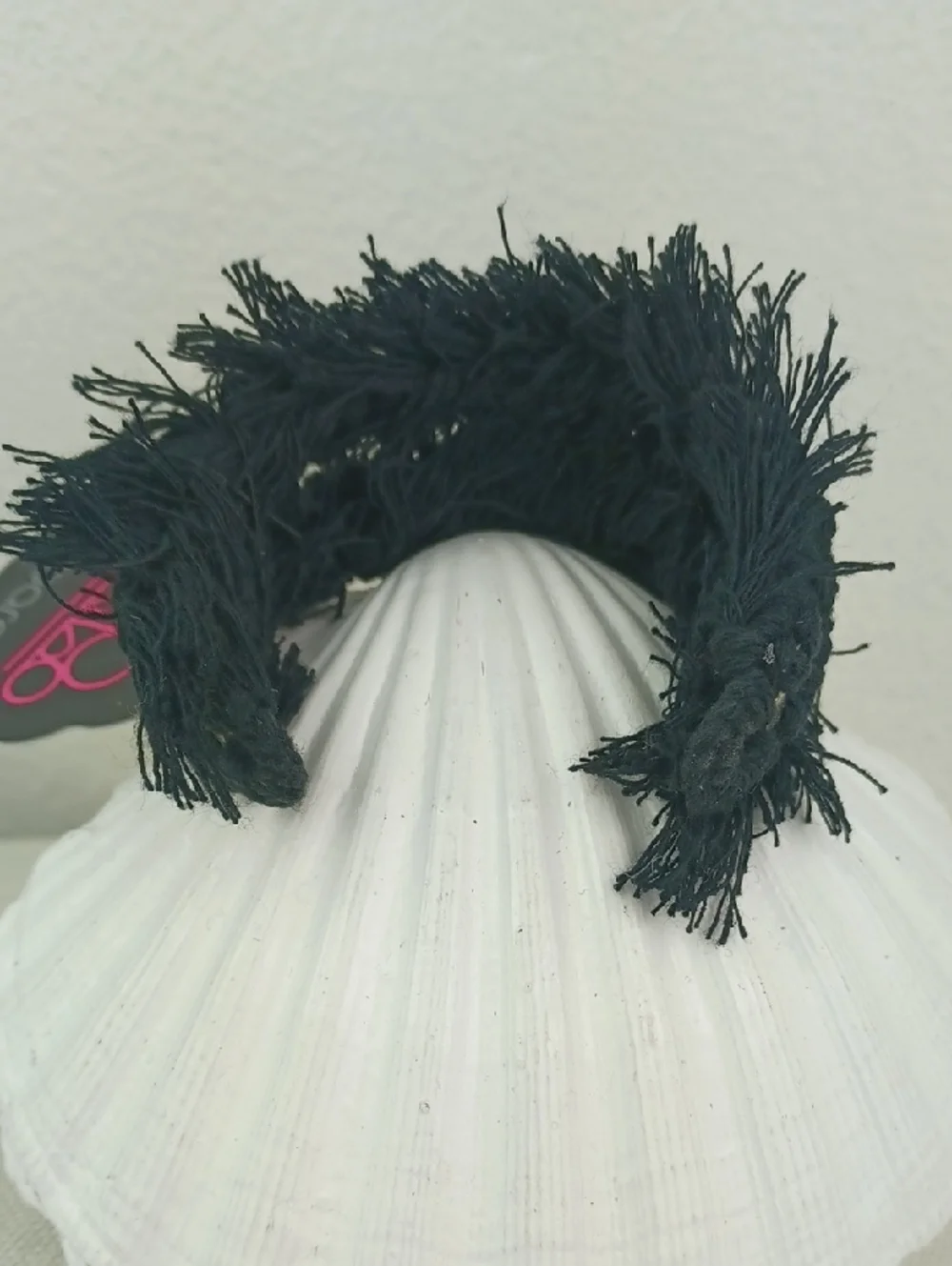 Black Thread Fringed Silver Metal Bling Crazy Awesome Woven Cuff Bracelet